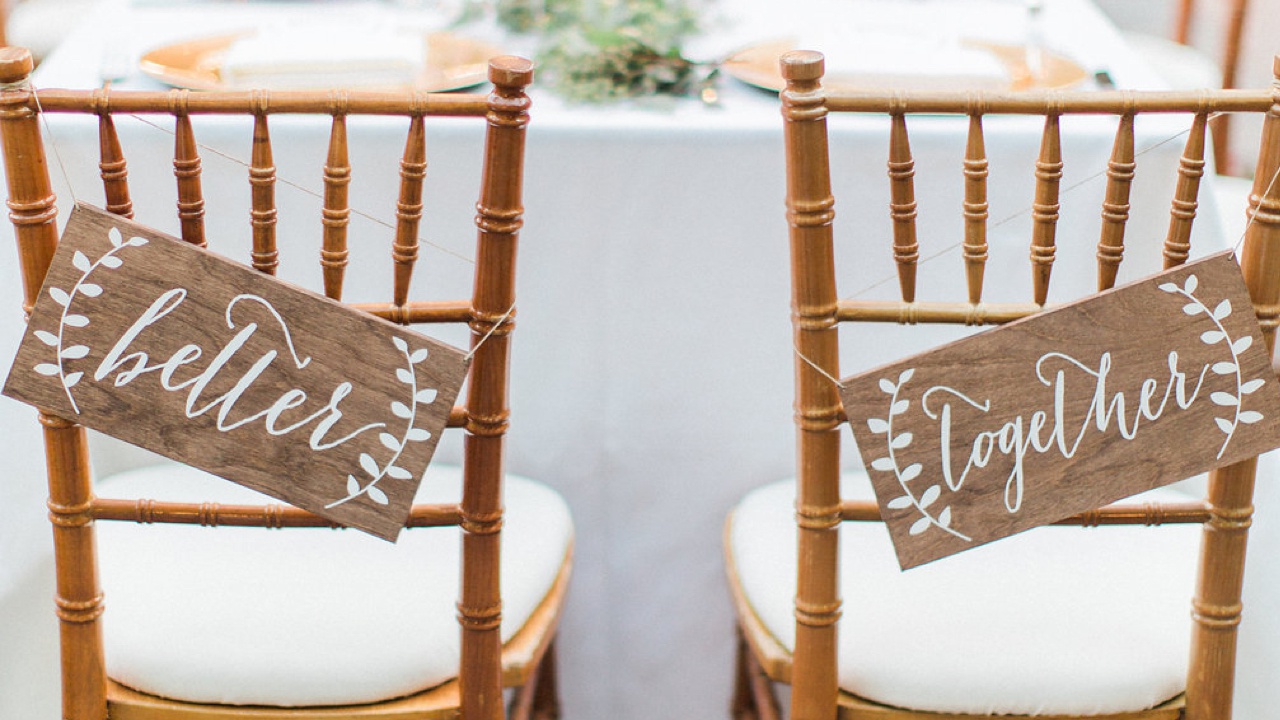 Better together chair signs for the happy couple